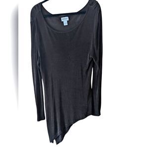 Chico's Travelers Brown Slinky Stretch Asymmetrical Top Tunic Size 1 (Medium)